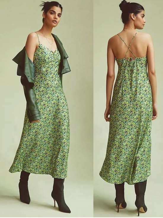 Favorite Daughter Dresses & Skirts - Favorite Daughter The Envy Slip Dress Lg Midi
 Relaxed Fit Slinky Green Floral